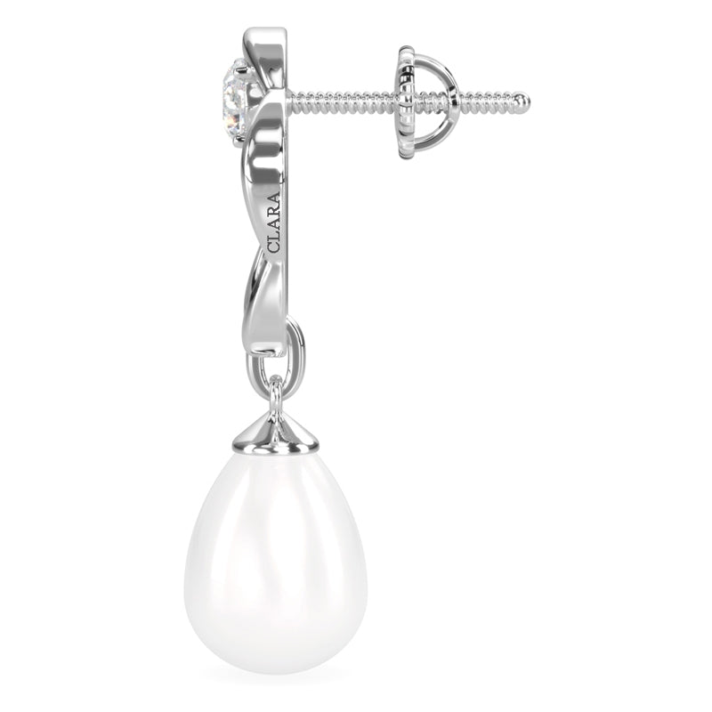 CLARA 925 Sterling Silver Pearl Sara Earrings | Rhodium Plated, Swiss Zirconia , Screw Back | Gift for Women & Girls