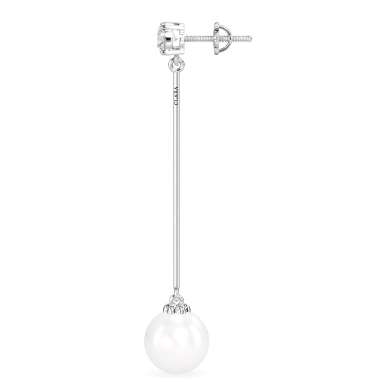 CLARA 925 Sterling Silver Pearl Yua Earrings | Rhodium Plated, Swiss Zirconia , Screw Back | Gift for Women & Girls