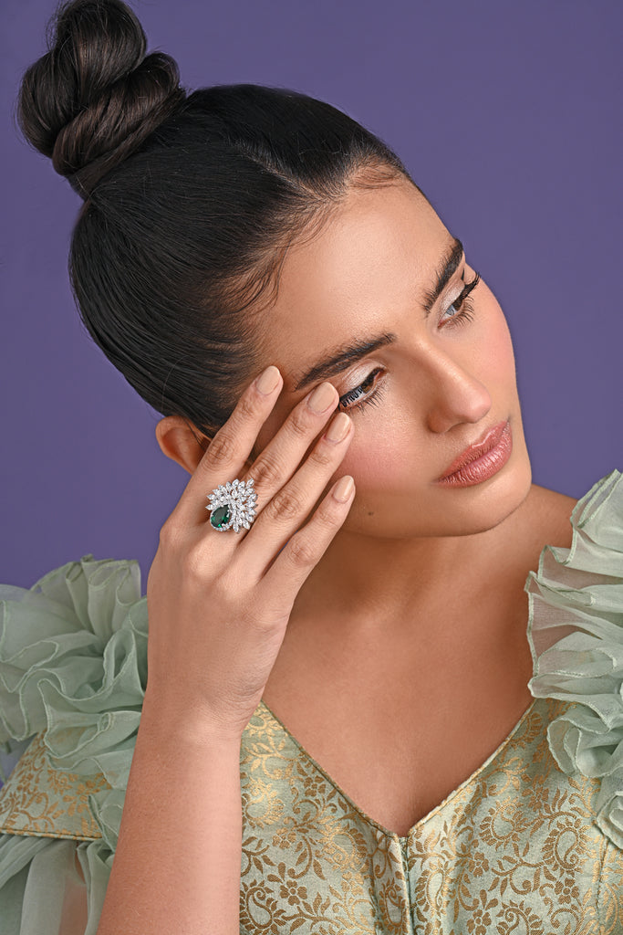 Clara 925 Sterling Silver Prisha Adjustable Cocktail Ring 