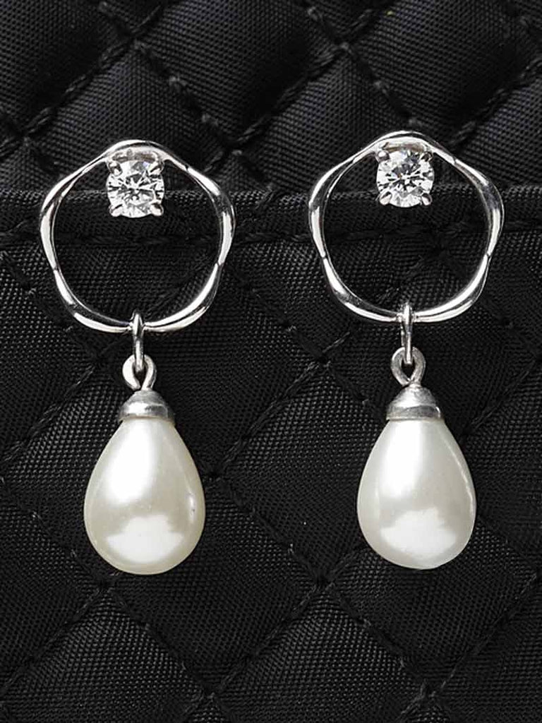 CLARA 925 Sterling Silver Pearl Sara Earrings | Rhodium Plated, Swiss Zirconia , Screw Back | Gift for Women & Girls