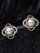 CLARA 925 Sterling Silver Real Pearl Stud knot Earrings | Gold Rhodium Plated, Swiss Zirconia , Screw Back | Gift for Women & Girls