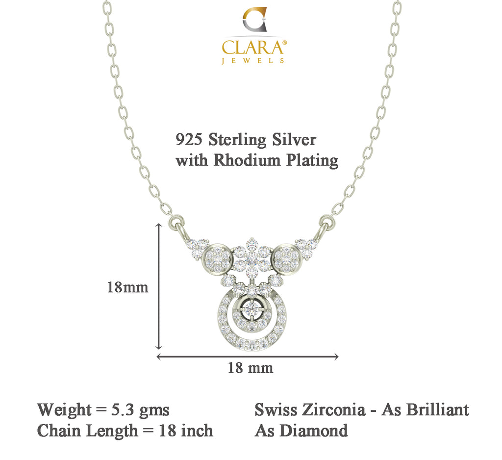 CLARA 925 Sterling Silver Rhodium Plated Aria Pendant with Chain Gift for Women and Girls