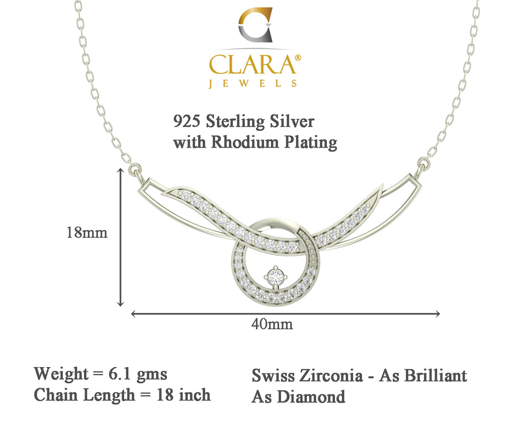 CLARA 925 Sterling Silver Rhodium Plated Evie Pendant with Chain Gift for Women and Girls