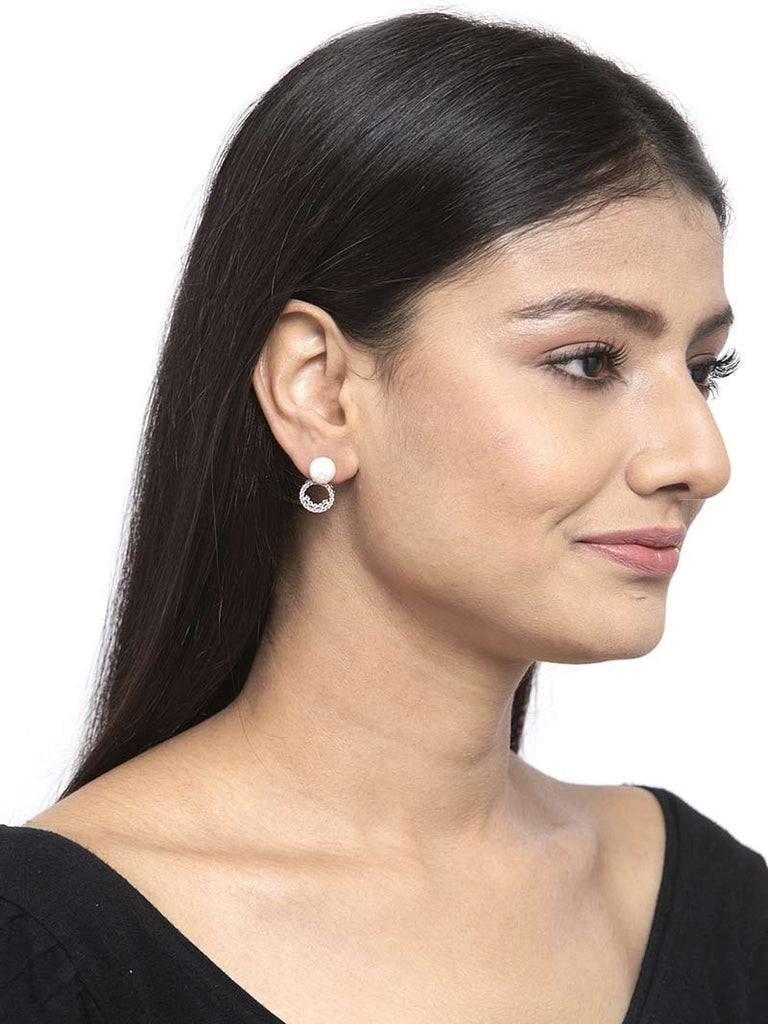 CLARA 925 Sterling Silver Pearl Detach Earrings | Rhodium Plated, Swiss Zirconia , Screw Back | Gift for Women & Girls