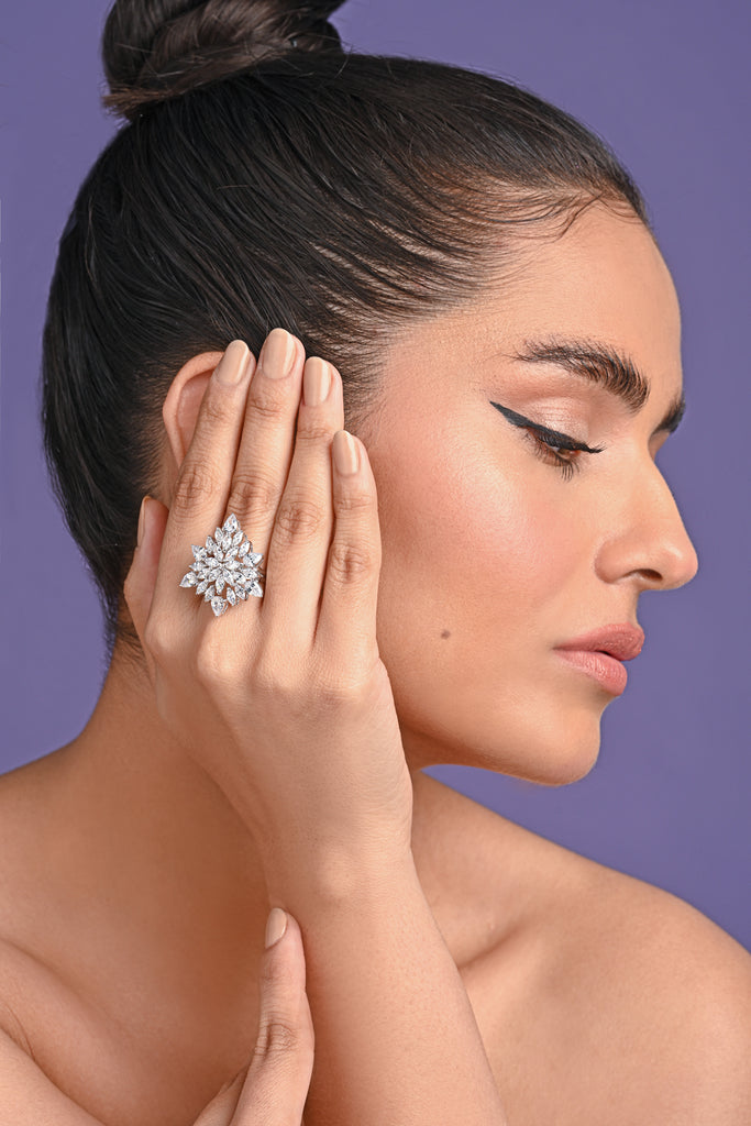 Clara 925 Sterling Silver Kayra Adjustable Cocktail Ring 