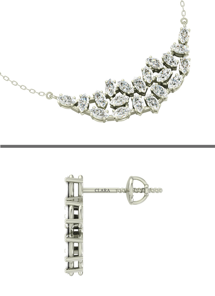 CLARA 925 Sterling Silver Rhodium Plated Daisy Pendant Earring Necklace Set with Chain Gift for Women and Girls