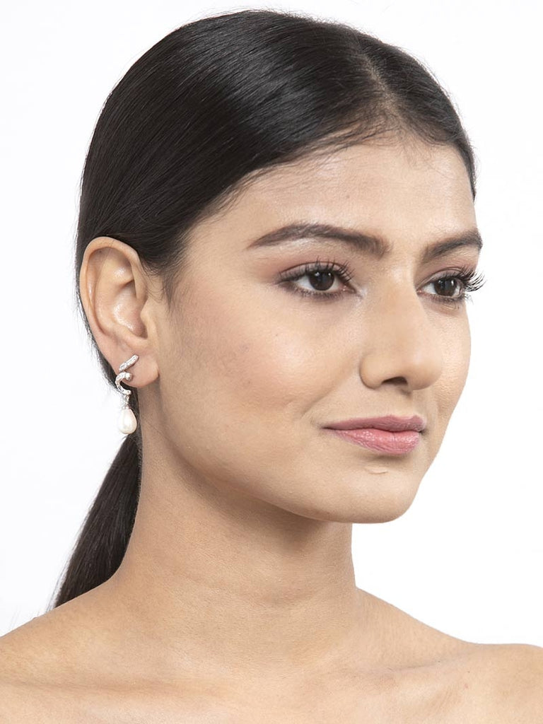 CLARA 925 Sterling Silver Pearl Twist Earrings | Rhodium Plated, Swiss Zirconia, Screw Back | Gift for Women & Girls