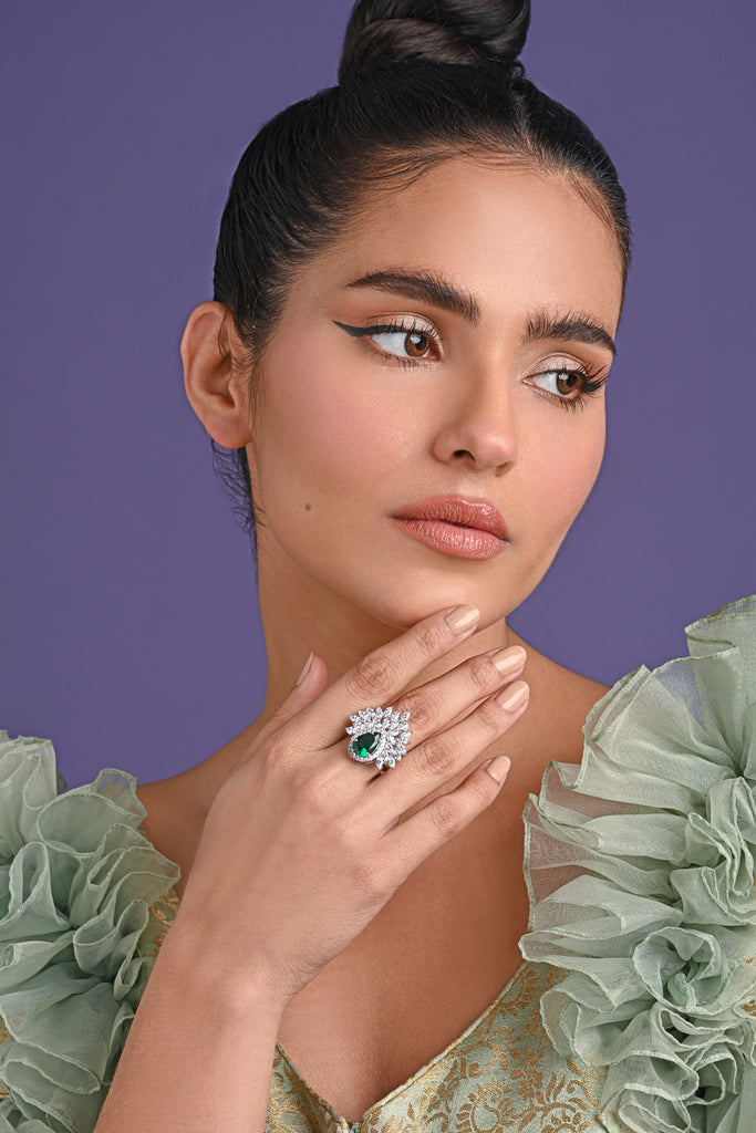 Clara 925 Sterling Silver Prisha Adjustable Cocktail Ring 