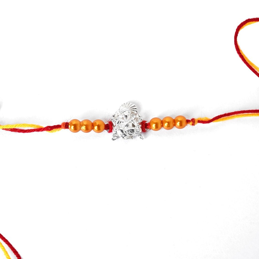 CLARA 925 Sterling Silver Ganesha Rakhi with Roli Chawal for Brothers