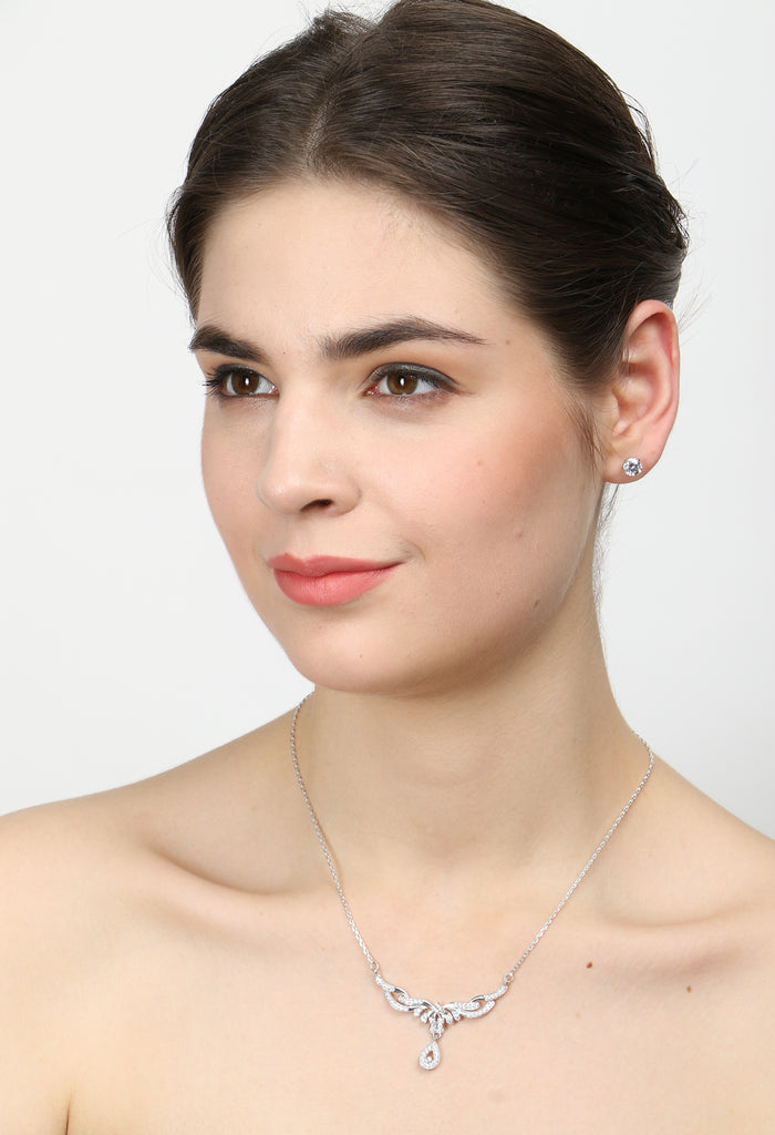 CLARA 925 Sterling Silver Rhodium Plated Maya Pendant Earring Necklace Set with Chain Gift for Women and Girls
