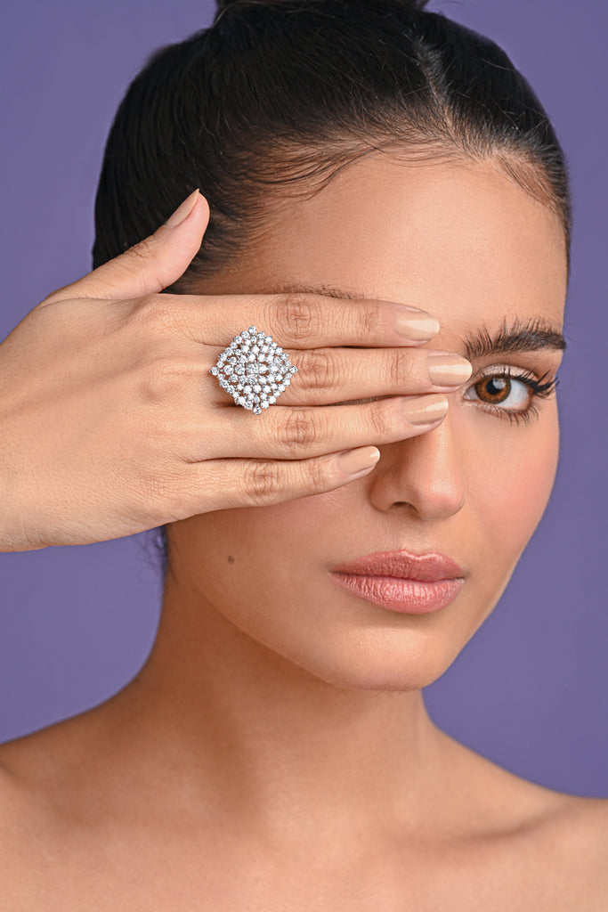 Clara 925 Sterling Silver Cluster Adjustable Cocktail Ring 