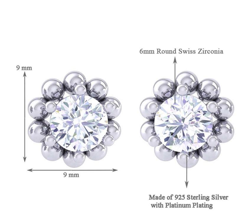 Clara Made with Swiss Zirconia 925 Sterling Silver Platinum Plated Ball Solitaire Earring Gift For Women & Girls