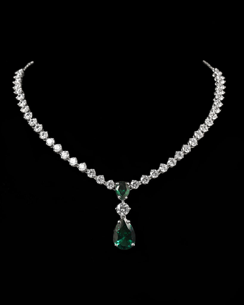 Clara 925 Sterling Silver Solitaire Green Necklace
