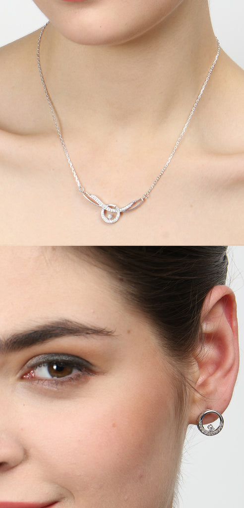 CLARA 925 Sterling Silver Rhodium Plated Evie Pendant Earring Necklace Set with Chain Gift for Women and Girls
