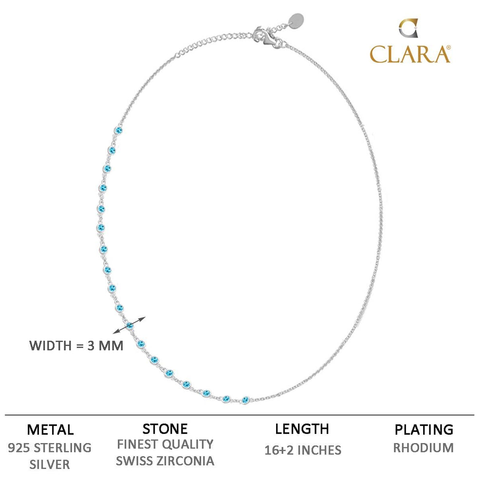 CLARA 925 Sterling Silver Blue Topaz Charm Minimal Necklace Chain 