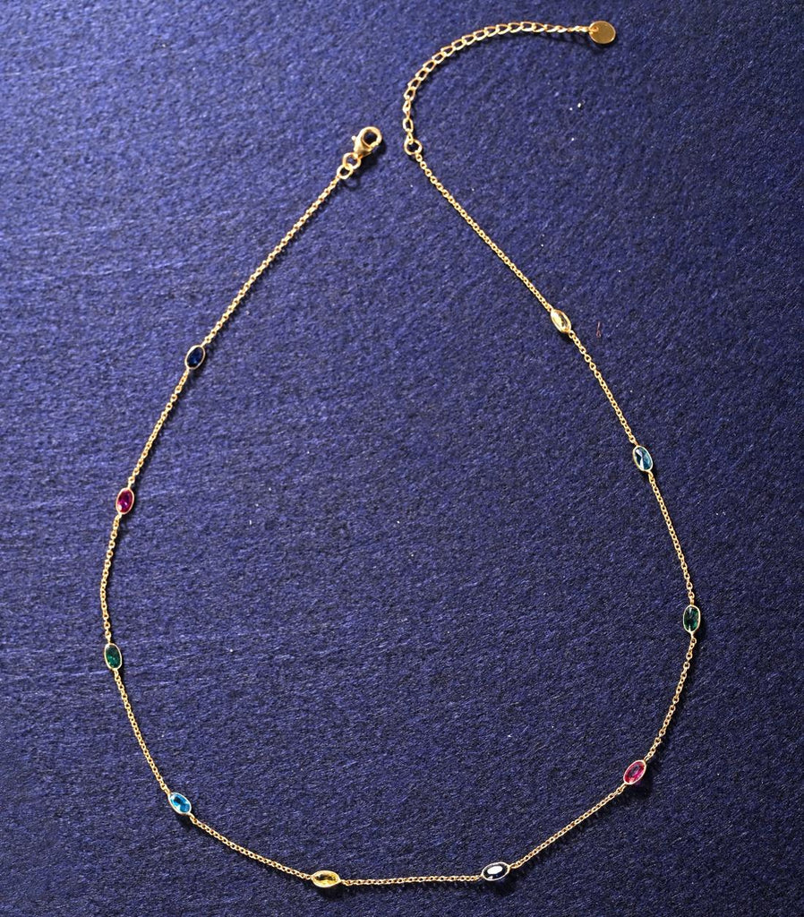 CLARA 925 Sterling Silver Multicolor Charm Minimal Necklace Chain 