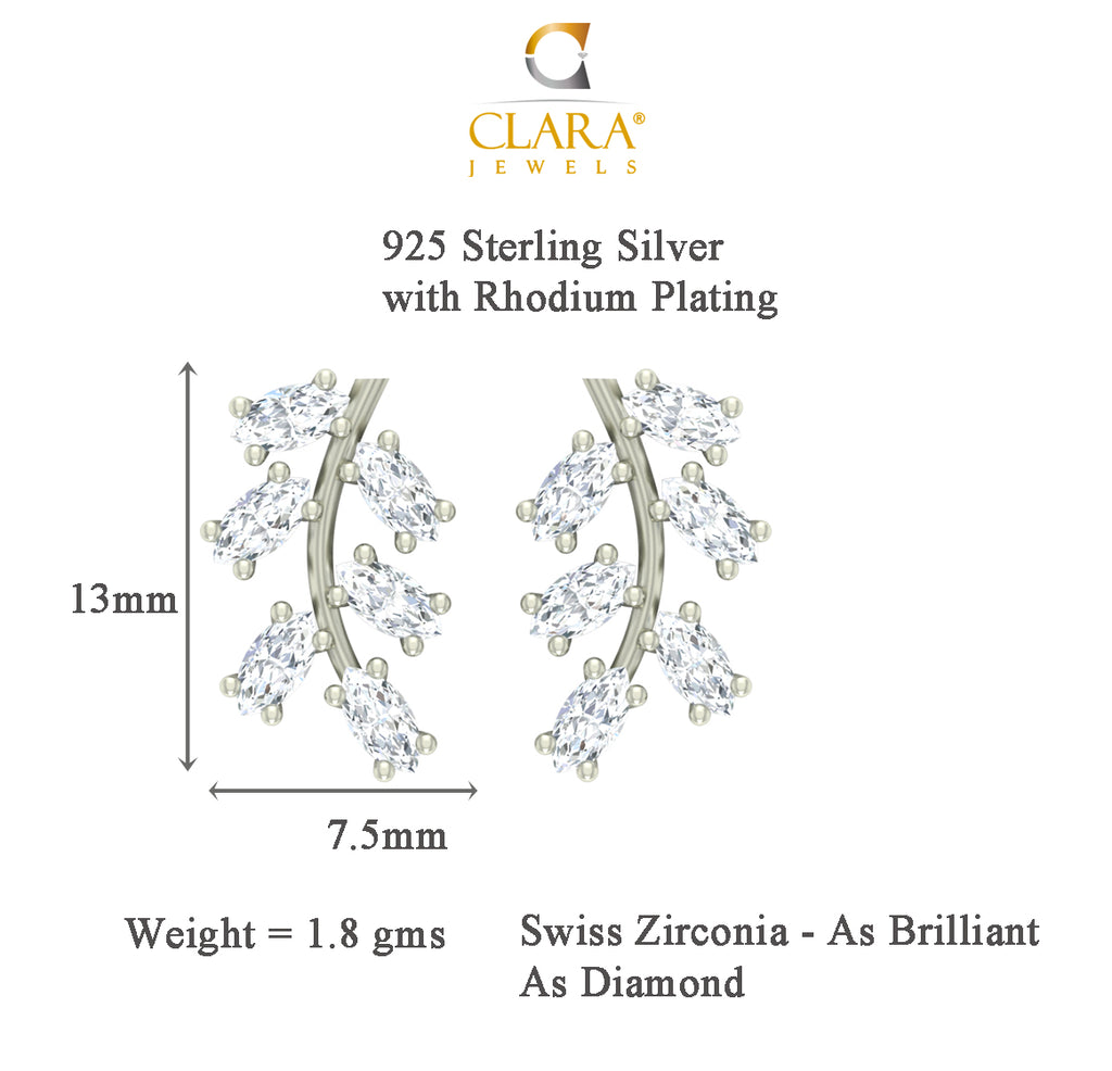 CLARA 925 Sterling Silver Rhodium Plated Leaf Pendant Earring Necklace Set with Chain Gift for Women and Girls