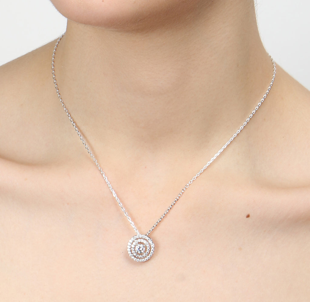 CLARA 925 Sterling Silver Rhodium Plated Halo Pendant with Chain Gift for Women and Girls