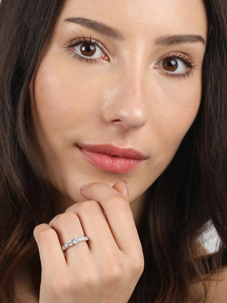 CLARA 925 Sterling Silver Graduation Ring with Adjustable Band Rhodium Plated, Swiss Zirconia Gift for Women & Girls