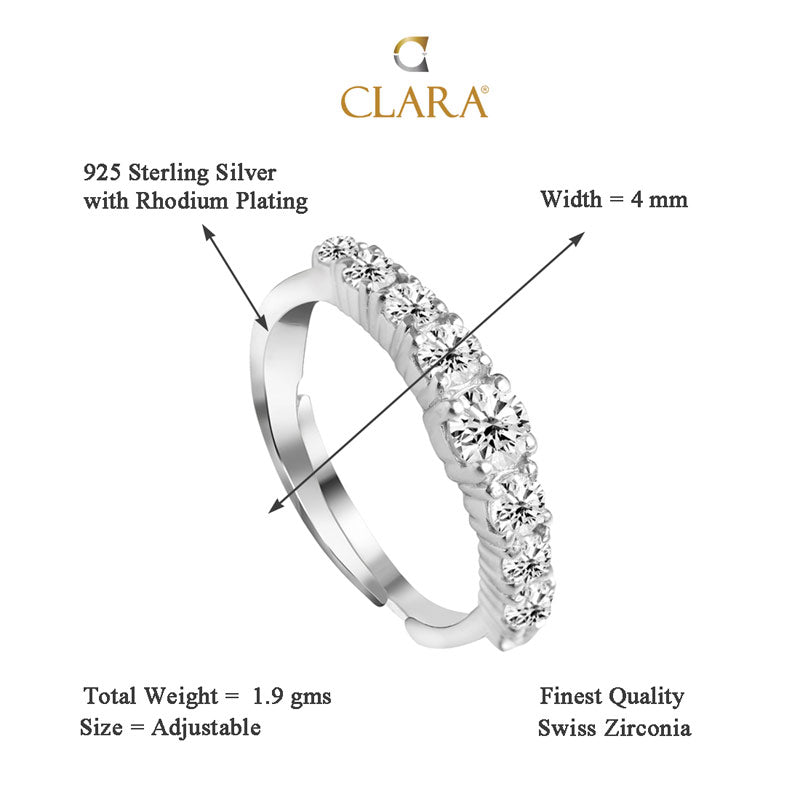 CLARA 925 Sterling Silver Graduation Ring with Adjustable Band Rhodium Plated, Swiss Zirconia Gift for Women & Girls