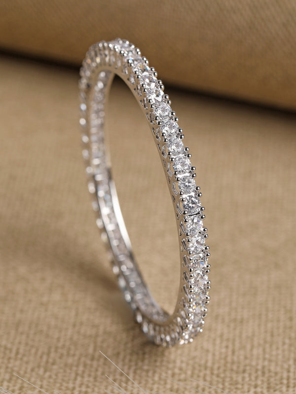 CLARA 925 Sterling Silver Round Solitaire Bangle Swiss Zirconia, Rhodium Plated Gift for Women and Girls