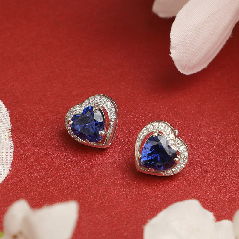 CLARA 925 Sterling Silver Royal Blue Heart Earring | Rhodium Plated, Swiss Zirconia | Gift for Women & Girls