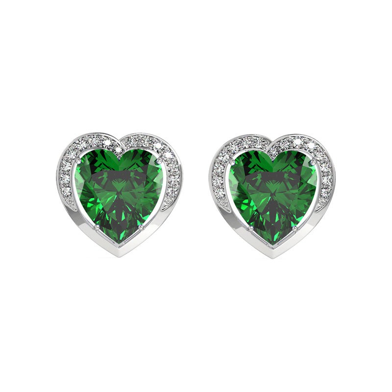 Silver Dark Green Heart Earring