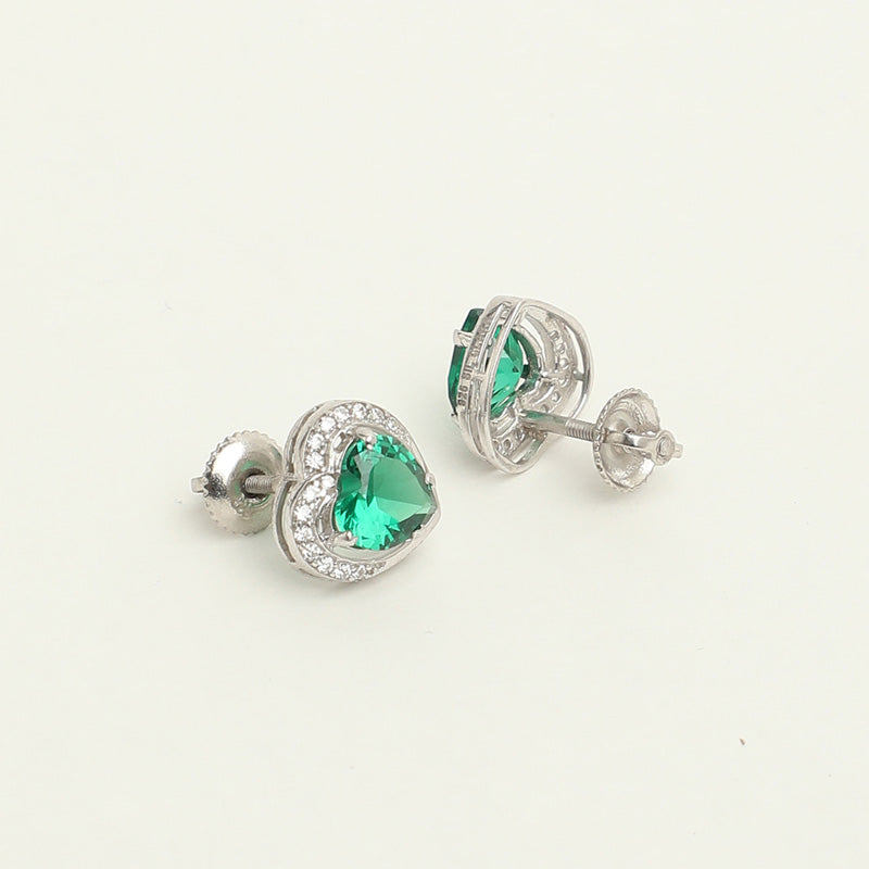Silver Dark Green Heart Earring