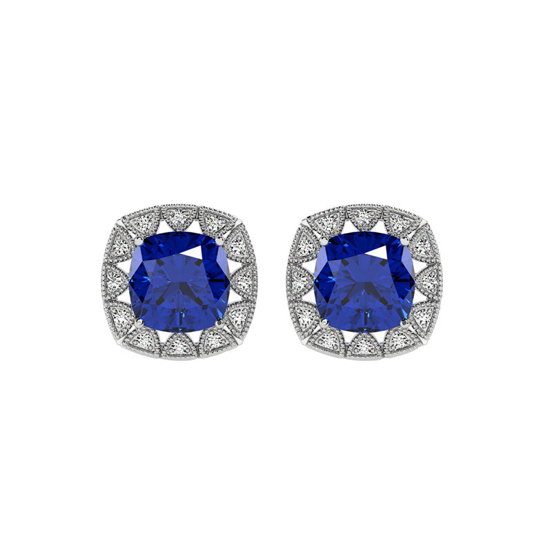 Silver Royal Blue Cushion Earring