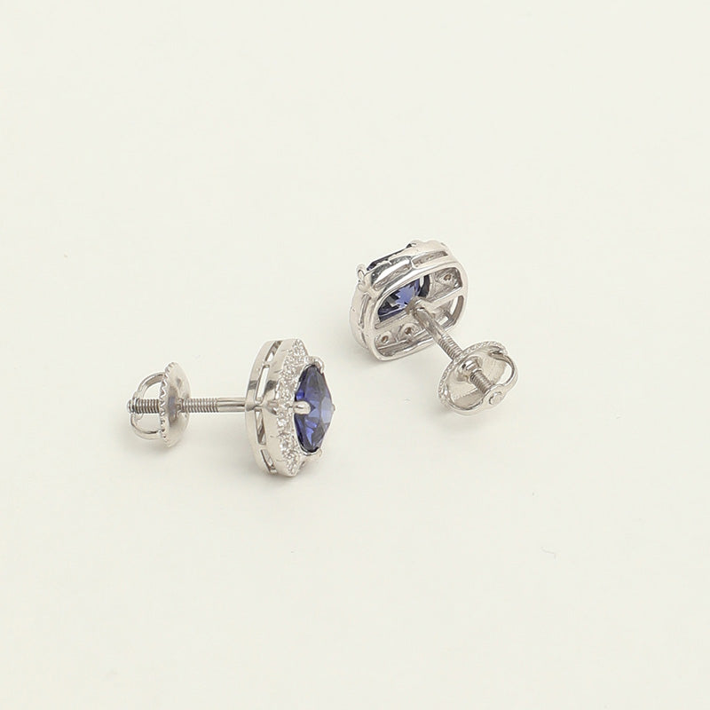 Silver Royal Blue Cushion Earring