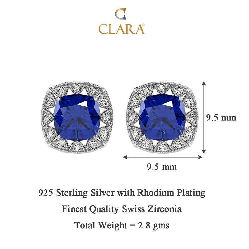 Silver Royal Blue Cushion Earring