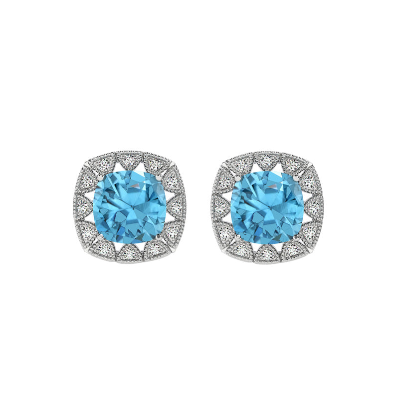 Silver Sky Blue Cushion Earring