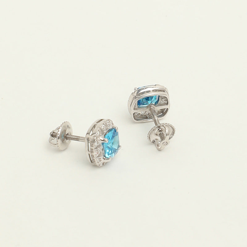 Silver Sky Blue Cushion Earring