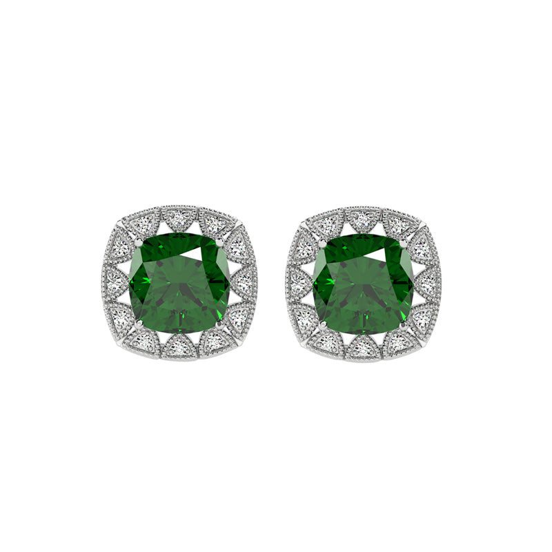 Silver Dark Green Cushion Earring