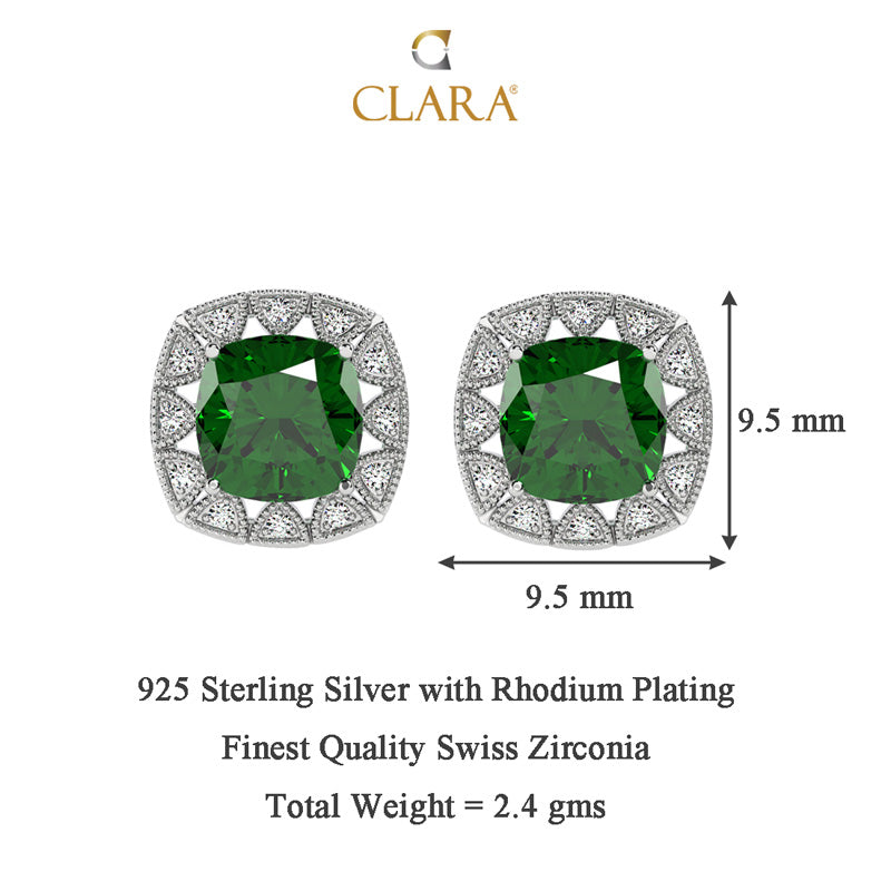 Silver Dark Green Cushion Earring