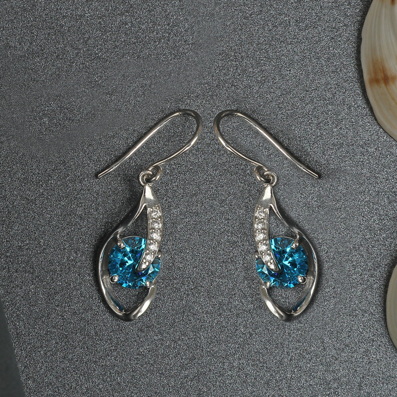 CLARA 925 Sterling Silver Sky Blue Eye Earring | Rhodium Plated, Swiss Zirconia | Gift for Women & Girls