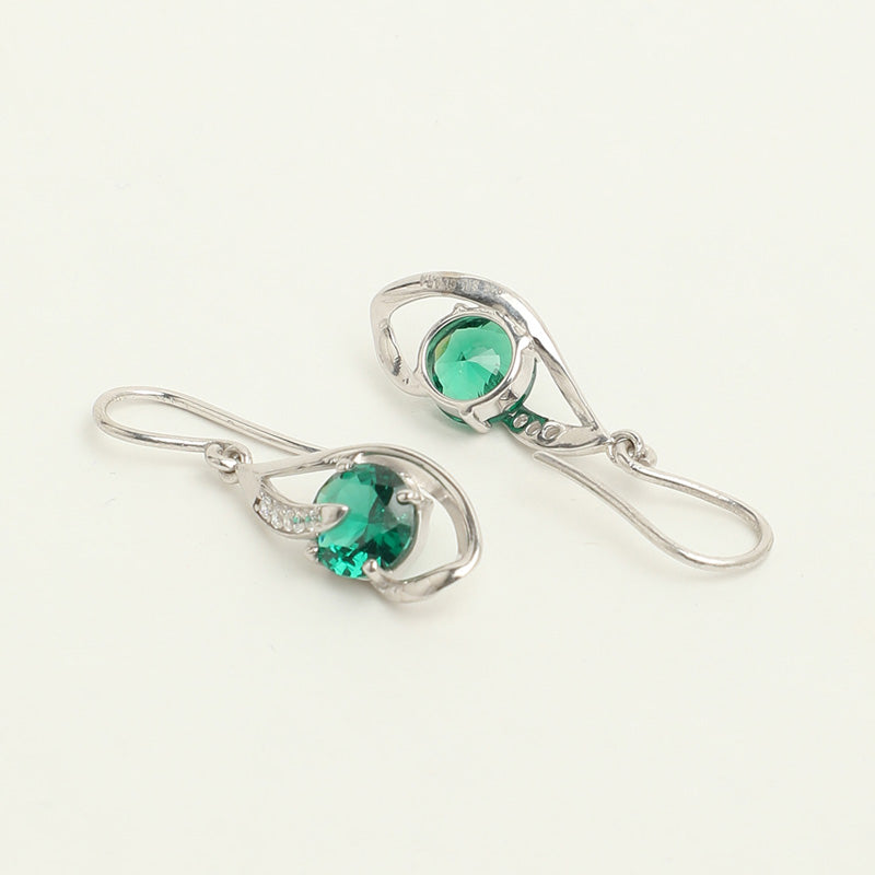 Silver Dark Green Eye Earring