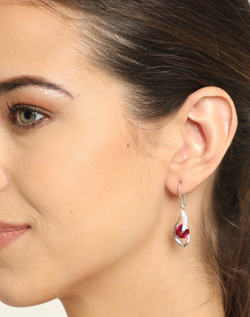 Silver Blood Red Eye Earring
