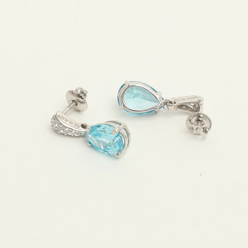 Silver Sky Blue Tear Drop Earring