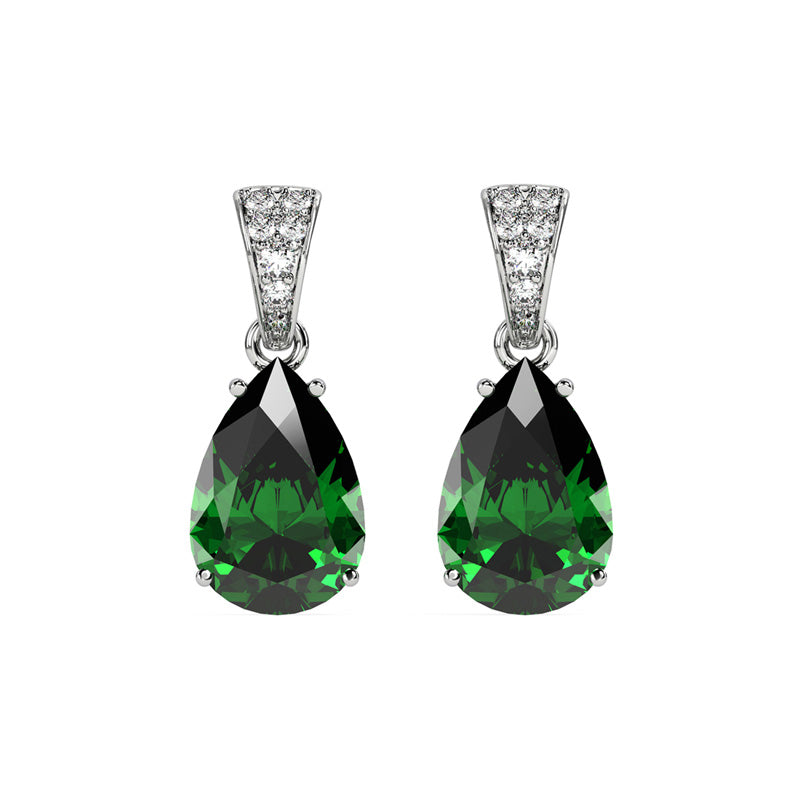Silver Dark Green Tear Drop Earring