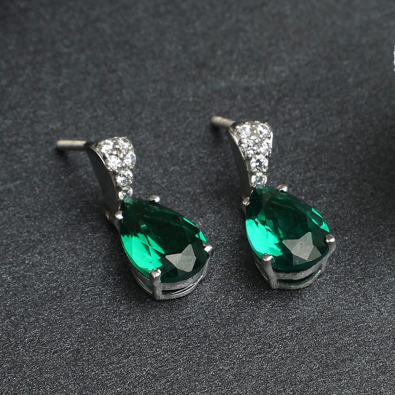 CLARA 925 Sterling Silver Dark Green Tear Drop Earring | Rhodium Plated, Swiss Zirconia | Gift for Women & Girls