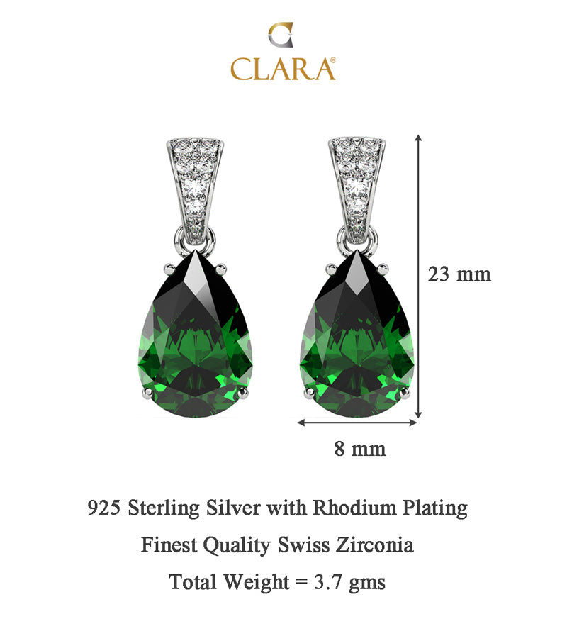 Silver Dark Green Tear Drop Earring