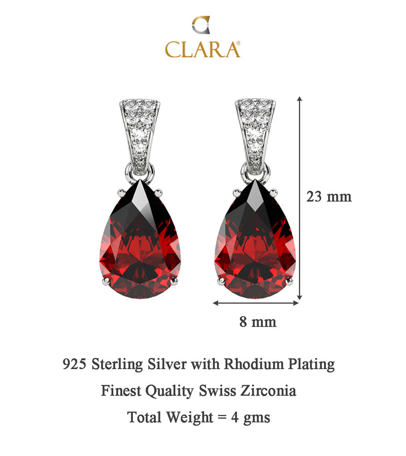 Silver Blood Red Tear Drop Earring