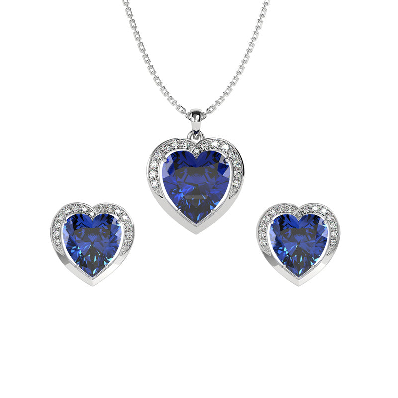 Silver Royal Blue Heart Jewellery Set