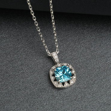 Silver Sky Blue Cushion Pendant
