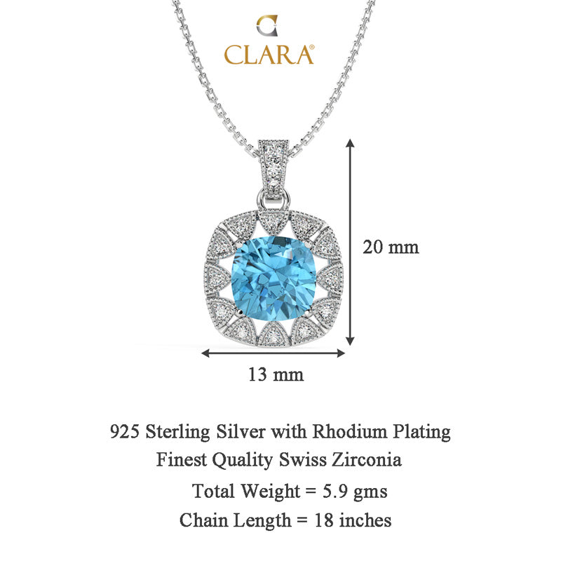Silver Sky Blue Cushion Pendant