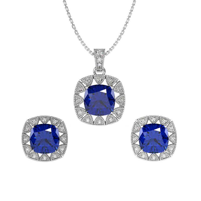 Silver Royal Blue Cushion Jewellery Set
