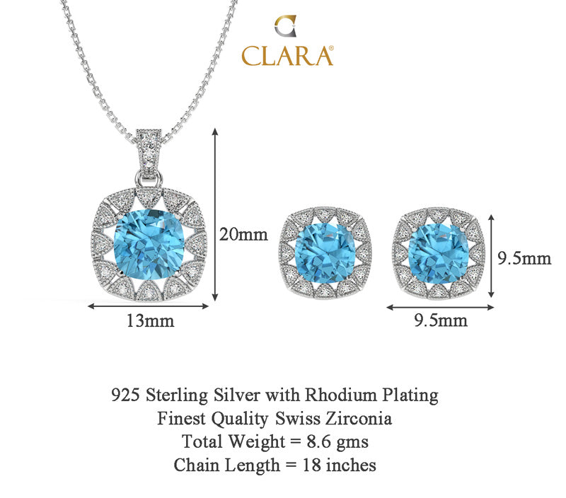 Silver Sky Blue Cushion Jewellery Set