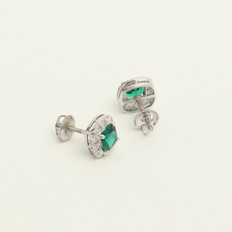 Silver Dark Green Cushion Jewellery Set