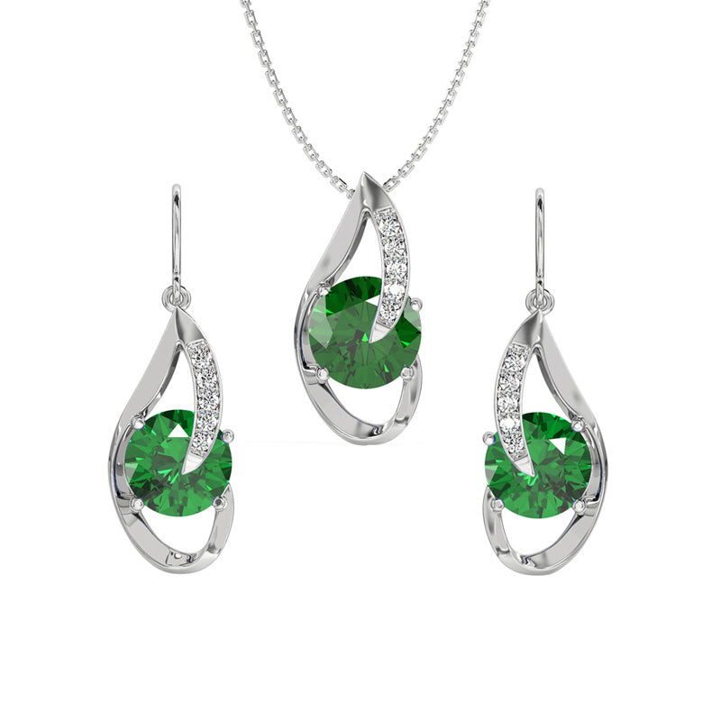 Silver Dark Green Eye Jewellery Set